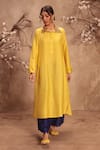 Buy_Label Niti Bothra_Yellow Silk Zari Collared Chiniya Kurta Set _at_Aza_Fashions