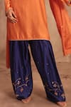 Label Niti Bothra_Orange Chinon, Silk Zari, Embroidery, Gota Patti V-neck Zardosi Kurta Set _Online_at_Aza_Fashions