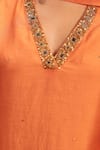 Buy_Label Niti Bothra_Orange Chinon, Silk Zari, Embroidery, Gota Patti V-neck Zardosi Kurta Set 