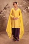 Buy_Label Niti Bothra_Yellow Chinon, Silk Embroidery, Zari, Applique, Gota Patti Zardosi Kurta Set _at_Aza_Fashions