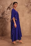 Label Niti Bothra_Blue Silk Zari, Mirrors, Gota Patti V-neck Embroidered Kaftan Set _Online_at_Aza_Fashions