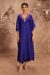 Buy_Label Niti Bothra_Blue Silk Zari, Mirrors, Gota Patti V-neck Embroidered Kaftan Set _at_Aza_Fashions
