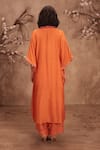 Shop_Label Niti Bothra_Orange Silk Zari, Mirrors, Gota Patti Round Neck Embroidered Kaftan And Pant Set _at_Aza_Fashions