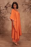 Buy_Label Niti Bothra_Orange Silk Zari, Mirrors, Gota Patti Round Neck Embroidered Kaftan And Pant Set 