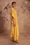 Label Niti Bothra_Yellow Silk Zari, Gota Patti V-neck Embroidered Kaftan Set _Online_at_Aza_Fashions