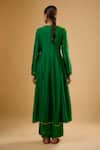 Shop_Label Niti Bothra_Green Silk Gota Patti, Pearls Round Neck Embroidered Kalidar Set _at_Aza_Fashions
