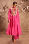 Shop_Label Niti Bothra_Pink Silk Embroidery, Gota Patti Round Neck Hot Kalidar Set _Online_at_Aza_Fashions