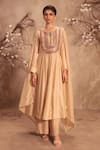Buy_Label Niti Bothra_Ivory Silk Mirrors, Zari, Embroidery, Gota Patti Round Neck Kalidar Set _at_Aza_Fashions