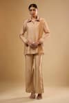 Buy_Label Niti Bothra_Cream Chinon Embroidery Collared Zardosi Co-ord Set _at_Aza_Fashions