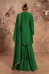 Shop_Label Niti Bothra_Green Chinon, Silk Mirrors Mandarin Collar Embroidered Sharara Set _at_Aza_Fashions