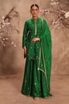Buy_Label Niti Bothra_Green Chinon, Silk Mirrors Mandarin Collar Embroidered Sharara Set _at_Aza_Fashions