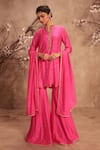 Shop_Label Niti Bothra_Pink Chinon, Silk Mirrors, Zari Round Neck Embroidered Hot Sharara Set _at_Aza_Fashions