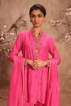 Shop_Label Niti Bothra_Pink Chinon, Silk Mirrors, Zari Round Neck Embroidered Hot Sharara Set _Online_at_Aza_Fashions