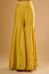 Buy_Label Niti Bothra_Yellow Chinon, Silk Mirrors, Zari Split V-neck Embroidered Sharara Set _Online_at_Aza_Fashions