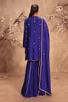 Shop_Label Niti Bothra_Blue Silk, Chinon Embroidery, Zari, Gota Patti Round Neck Sharara Set _at_Aza_Fashions