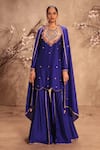 Shop_Label Niti Bothra_Blue Silk, Chinon Embroidery, Zari, Gota Patti Round Neck Sharara Set _Online_at_Aza_Fashions