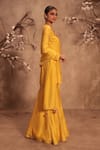 Label Niti Bothra_Yellow Silk Embroidery, Gota Patti, Tassels Round Neck Dark Sharara Set _Online_at_Aza_Fashions