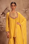 Buy_Label Niti Bothra_Yellow Silk Embroidery, Gota Patti, Tassels Round Neck Dark Sharara Set _Online_at_Aza_Fashions