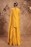 Shop_Label Niti Bothra_Yellow Silk Embroidery, Gota Patti, Tassels Round Neck Dark Sharara Set _at_Aza_Fashions