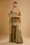 Buy_Label Niti Bothra_Green Silk Embroidery, Gota Patti, Zari Round Neck Light Sharara Set _at_Aza_Fashions