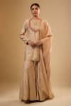 Buy_Label Niti Bothra_Ivory Silk, Chinon Zari, Embroidery, Tassels, Gota Patti Round Neck Sharara Set _at_Aza_Fashions