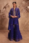 Buy_Label Niti Bothra_Blue Silk Mirrors, Tassels, Zari Round Neck Embroidered Sharara Set _at_Aza_Fashions