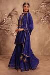 Shop_Label Niti Bothra_Blue Silk Mirrors, Tassels, Zari Round Neck Embroidered Sharara Set _Online_at_Aza_Fashions