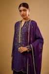 Label Niti Bothra_Purple Silk Embroidery, Mirrors, Tassels Collared Heavy Sharara Set _Online_at_Aza_Fashions