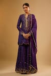 Buy_Label Niti Bothra_Purple Silk Embroidery, Mirrors, Tassels Collared Heavy Sharara Set _at_Aza_Fashions