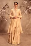 Buy_Label Niti Bothra_Ivory Silk Tassels Mandarin Collar Embroidered Sharara Set _at_Aza_Fashions