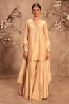 Shop_Label Niti Bothra_Ivory Silk Tassels Mandarin Collar Embroidered Sharara Set _Online_at_Aza_Fashions