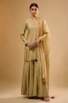 Buy_Label Niti Bothra_Green Silk Tassels Collared Embroidered Light Sharara Set _at_Aza_Fashions