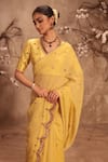 Buy_Label Niti Bothra_Yellow Tissue Zari, Mirrors V-neck Zardosi Embroidered Saree Set _Online_at_Aza_Fashions