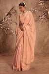 Label Niti Bothra_Pink Tissue Choker Neck Embroidered Light Saree Set _Online_at_Aza_Fashions