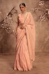 Buy_Label Niti Bothra_Pink Tissue Choker Neck Embroidered Light Saree Set _at_Aza_Fashions