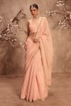 Shop_Label Niti Bothra_Pink Tissue Choker Neck Embroidered Light Saree Set _Online_at_Aza_Fashions