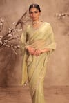 Shop_Label Niti Bothra_Green Organza Mirrors, Embroidery Round Neck Light Zardosi Saree Set _Online_at_Aza_Fashions