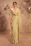 Buy_Label Niti Bothra_Green Organza Mirrors, Embroidery Round Neck Light Zardosi Saree Set _at_Aza_Fashions