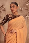 Shop_Label Niti Bothra_Orange Tissue Mirrors, Zari Embroidered Saree Set _Online_at_Aza_Fashions