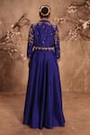 Shop_Label Niti Bothra_Blue Silk Pearls, Mirrors Round Neck Embroidered Lehenga Set _at_Aza_Fashions