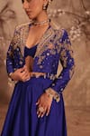 Label Niti Bothra_Blue Silk Pearls, Mirrors Round Neck Embroidered Lehenga Set _at_Aza_Fashions