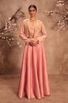 Buy_Label Niti Bothra_Pink Silk Pearls, Mirrors Open , Scoop Embroidered Light Lehenga Set _at_Aza_Fashions