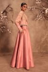 Buy_Label Niti Bothra_Pink Silk Pearls, Mirrors Open , Scoop Embroidered Light Lehenga Set _Online_at_Aza_Fashions