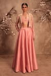 Label Niti Bothra_Pink Silk Pearls, Mirrors Open , Scoop Embroidered Light Lehenga Set _at_Aza_Fashions