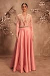 Buy_Label Niti Bothra_Pink Silk Pearls, Mirrors Open , Scoop Embroidered Light Lehenga Set 