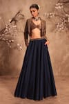 Buy_Label Niti Bothra_Gold Silk Pearls, Mirrors Round Neck Embroidered Jacket And Lehenga Set _Online_at_Aza_Fashions