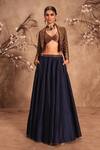 Buy_Label Niti Bothra_Gold Silk Pearls, Mirrors Round Neck Embroidered Jacket And Lehenga Set 