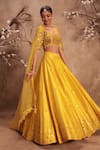 Buy_Label Niti Bothra_Yellow Silk, Organza Zari, Mirrors, Tassels Zardosi Embroidered Lehenga Set _Online_at_Aza_Fashions