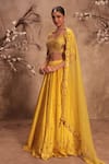 Shop_Label Niti Bothra_Yellow Silk, Organza Zari, Mirrors, Tassels Zardosi Embroidered Lehenga Set _Online_at_Aza_Fashions