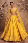 Buy_Label Niti Bothra_Yellow Silk, Organza Zari, Mirrors, Tassels Zardosi Embroidered Lehenga Set 